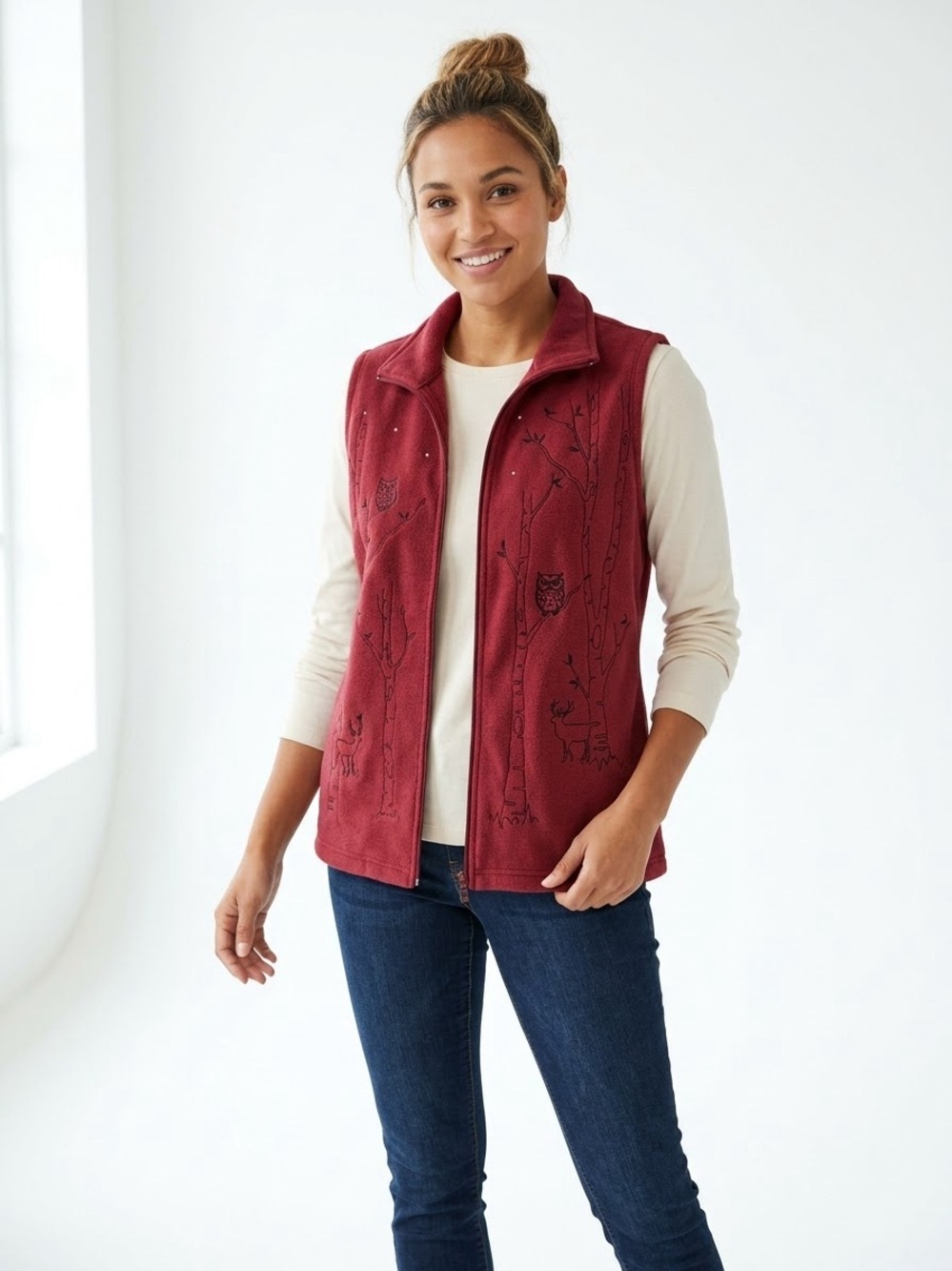 Northern Reflections Embroidered Woodland Fleece Vest - M